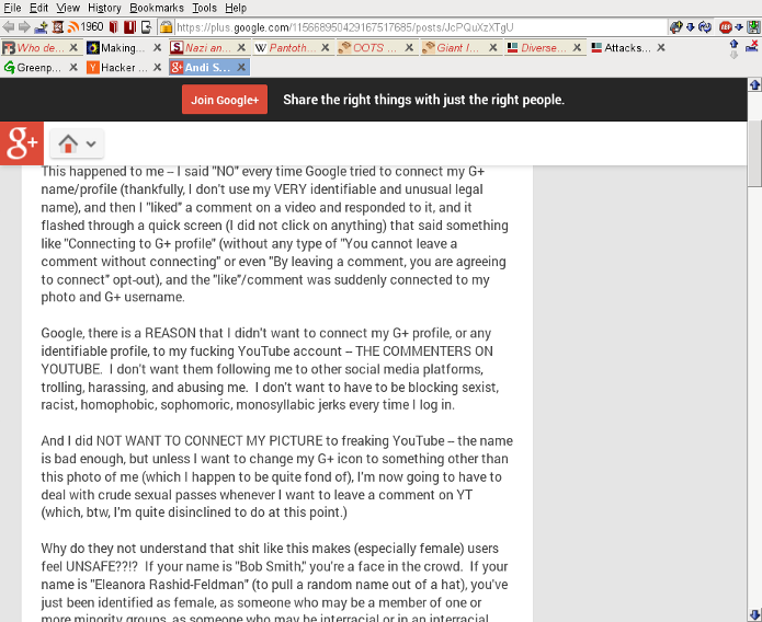 G+ advertises user control over sharing on post complaining of G+ unauthorized oversharing